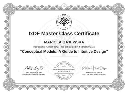 Conceptual Models: A Guide to Intuitive Design certificate