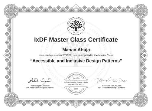 Accessible and Inclusive Design Patterns certificate