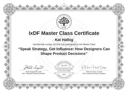 Speak Strategy, Get Influence: How Designers Can Shape Product Decisions certificate