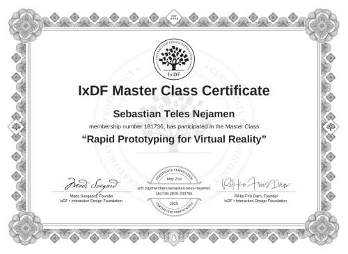 Rapid Prototyping for Virtual Reality certificate