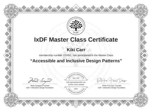 Accessible and Inclusive Design Patterns certificate