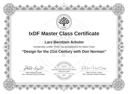 Design for the 21st Century with Don Norman certificate