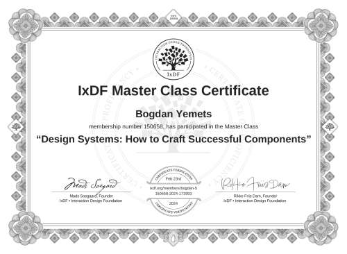 Design Systems: How to Craft Successful Components certificate