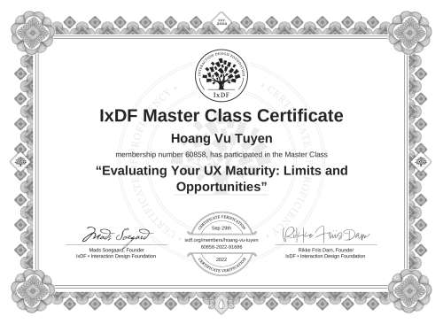 Evaluating Your UX Maturity: Limits and Opportunities certificate