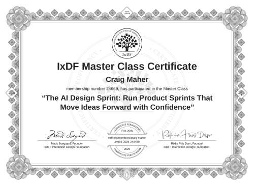 The AI Design Sprint: Run Product Sprints That Move Ideas Forward with Confidence certificate