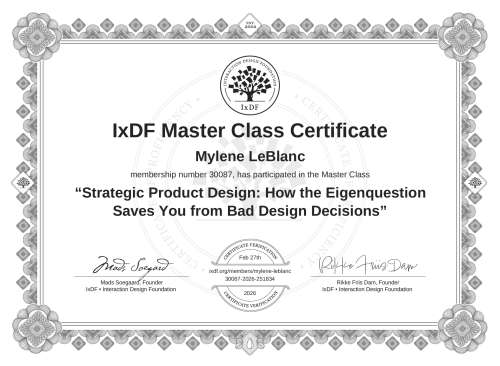 Strategic Product Design: How the Eigenquestion Saves You from Bad Design Decisions certificate