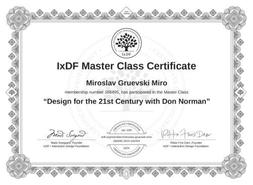Design for the 21st Century with Don Norman certificate