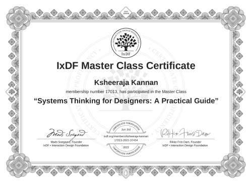 Systems Thinking for Designers: A Practical Guide certificate