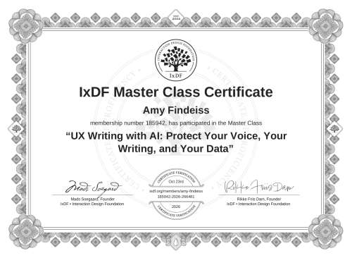 UX Writing with AI: Protect Your Voice, Your Writing, and Your Data certificate