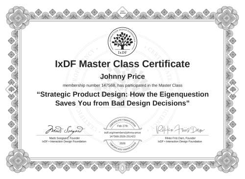 Strategic Product Design: How the Eigenquestion Saves You from Bad Design Decisions certificate
