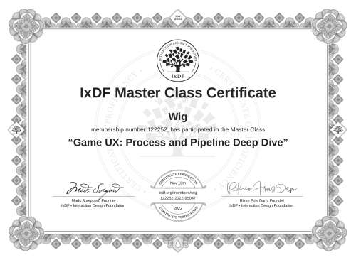 Game UX: Process and Pipeline Deep Dive certificate
