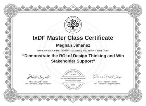 Demonstrate the ROI of Design Thinking and Win Stakeholder Support certificate