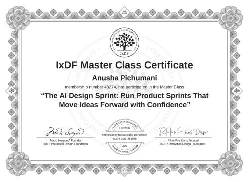 The AI Design Sprint: Run Product Sprints That Move Ideas Forward with Confidence certificate