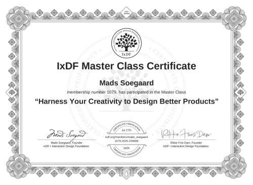 Harness Your Creativity to Design Better Products certificate