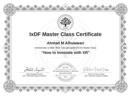 How to Innovate with XR certificate