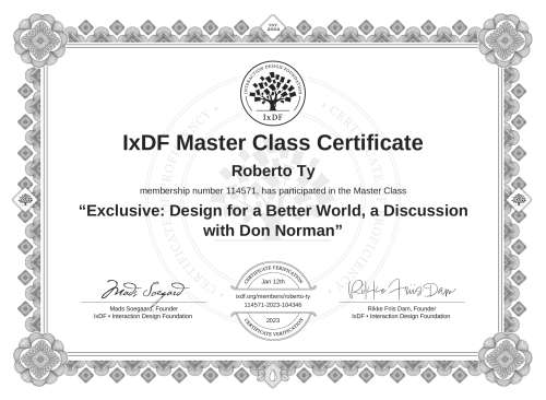 Exclusive: Design for a Better World, a Discussion with Don Norman certificate