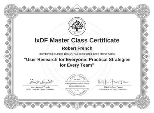 User Research for Everyone: Practical Strategies for Every Team certificate