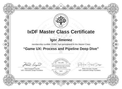 Game UX: Process and Pipeline Deep Dive certificate