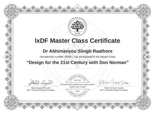 Design for the 21st Century with Don Norman certificate