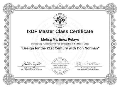 Design for the 21st Century with Don Norman certificate