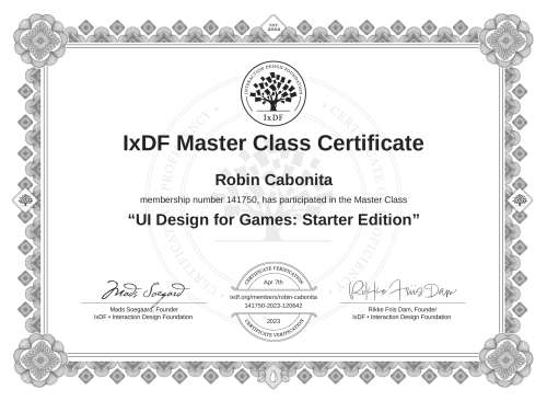 UI Design for Games: Starter Edition certificate