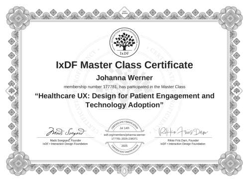 Healthcare UX: Design for Patient Engagement and Technology Adoption certificate