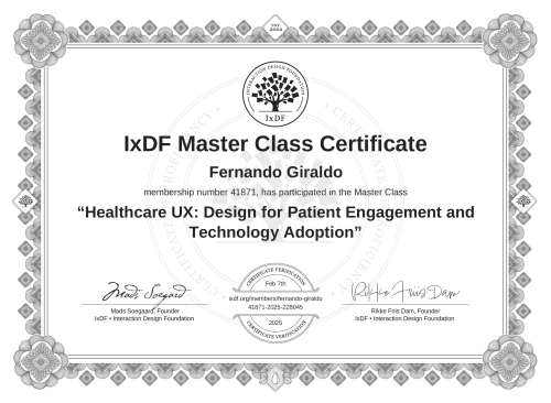 Healthcare UX: Design for Patient Engagement and Technology Adoption certificate