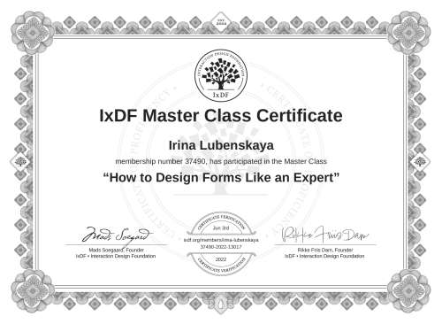 How to Design Forms Like an Expert certificate