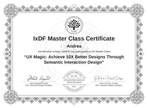 UX Magic: Achieve 10X Better Designs Through Semantic Interaction Design certificate