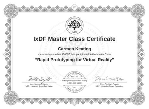 Rapid Prototyping for Virtual Reality certificate