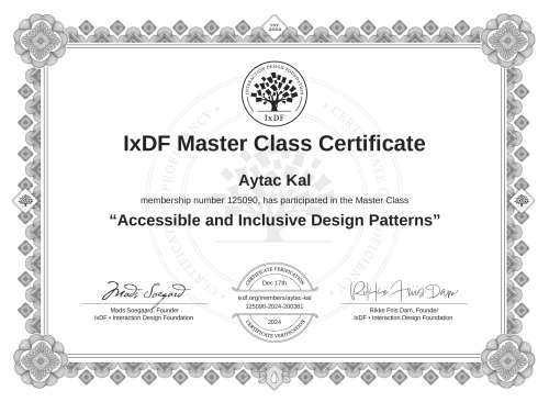 Accessible and Inclusive Design Patterns certificate