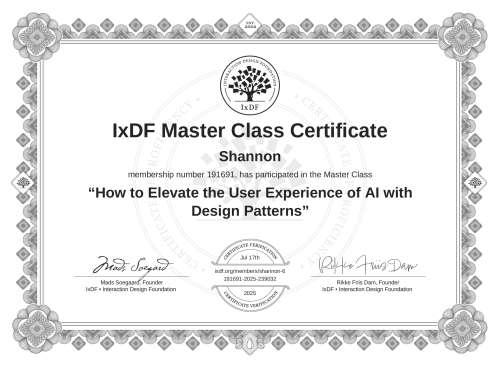 How to Elevate the User Experience of AI with Design Patterns certificate