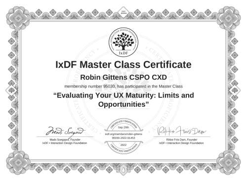 Evaluating Your UX Maturity: Limits and Opportunities certificate
