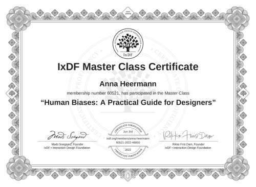 Human Biases: A Practical Guide for Designers certificate