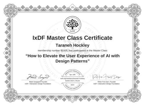 How to Elevate the User Experience of AI with Design Patterns certificate