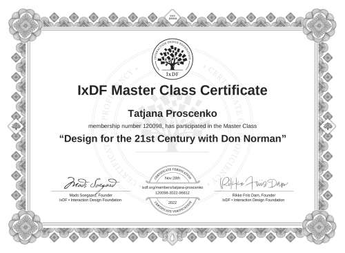 Design for the 21st Century with Don Norman certificate