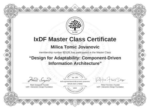Design for Adaptability: Component-Driven Information Architecture certificate