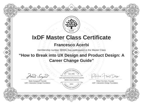 How to Break into UX Design and Product Design: A Career Change Guide certificate