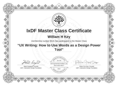 UX Writing: How to Use Words as a Design Power Tool certificate