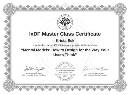 Mental Models: How to Design for the Way Your Users Think certificate