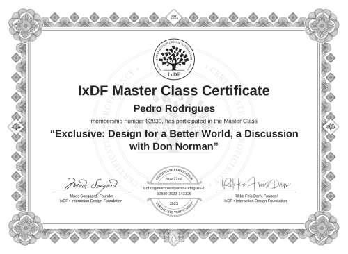 Exclusive: Design for a Better World, a Discussion with Don Norman certificate