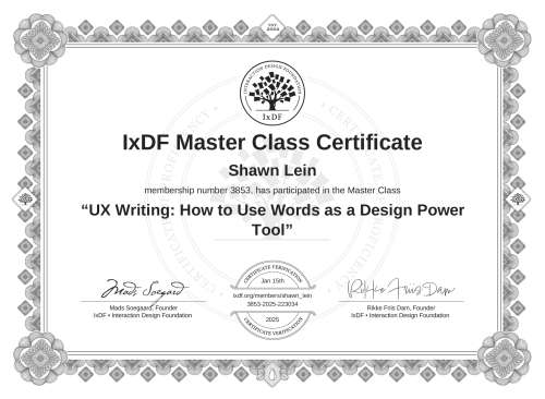 UX Writing: How to Use Words as a Design Power Tool certificate