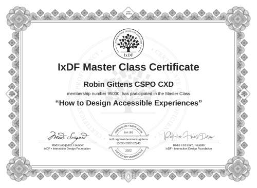 How to Design Accessible Experiences certificate