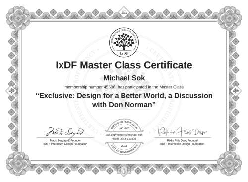Exclusive: Design for a Better World, a Discussion with Don Norman certificate