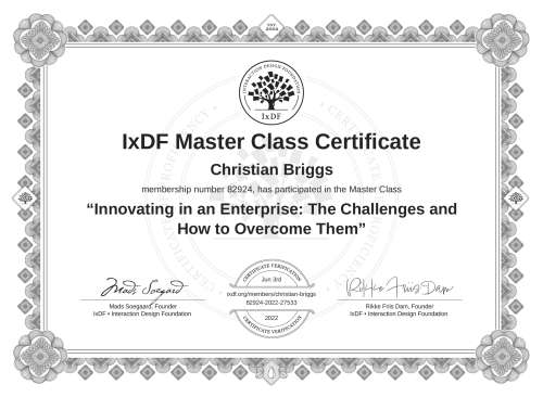 Innovating in an Enterprise: The Challenges and How to Overcome Them certificate