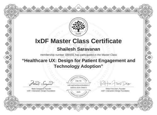 Healthcare UX: Design for Patient Engagement and Technology Adoption certificate