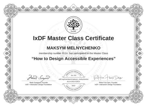 How to Design Accessible Experiences certificate