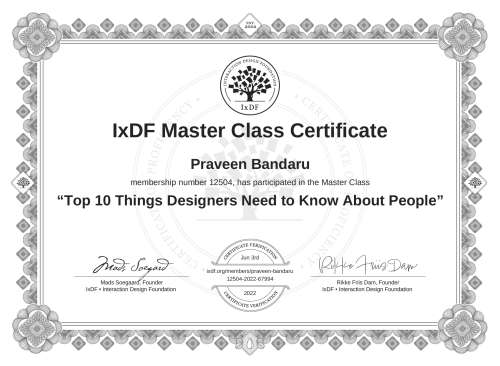 Top 10 Things Designers Need to Know About People certificate