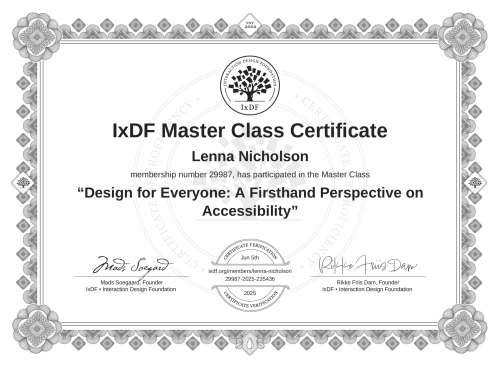 Design for Everyone: A Firsthand Perspective on Accessibility certificate
