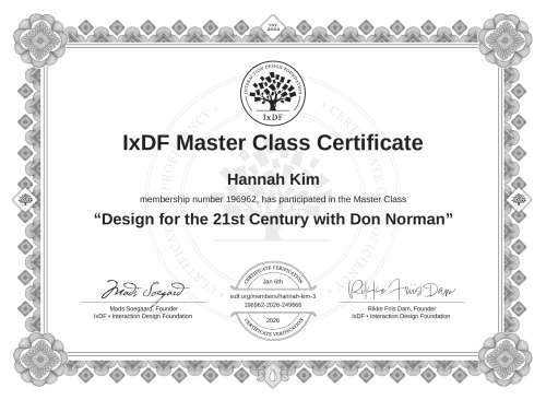 Design for the 21st Century with Don Norman certificate